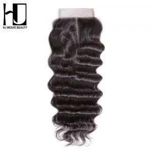 [HJ WEAVE BEAUTY] Lace Closure Natural Wave Peruvian Remy Hair Middle Part 4''x 4'' 100% Human Hair Free Shipping