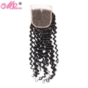 Mshere Peruvian Deep Curly Closure Remy Hair 100% Human Hair 4*4 inches Lace Closure Middle Part 10-20 inches