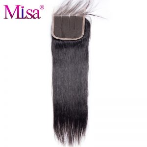 Mi Lisa Straight Hair 4"x4" Lace Closure 1 Piece Only 100% Human Hair Free Shipping Remy Hair Hand Tied Three Part Swiss Lace