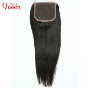 Queen Story Hair 4X4 Free Part Lace Closure Peruvian Straight Hair Swiss Lace 130% Density Remy Human Hair Free Shipping