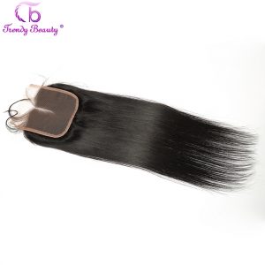 Trendy Beauty Peruvian Lace Closure Straight Human hair Middle Part 4x4 Straight Remy Hair Closure Can Be Dyed Natural 1B color