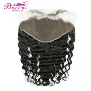 [Berrys Fashion] Lace Frontal Closure 13x6 Peruvian Loose Wave Human Hair with Baby Hair Free Part Bleached Knots Remy Hair Weft