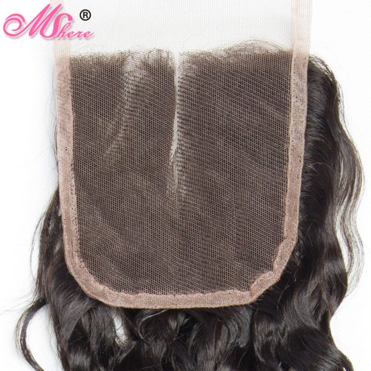 MShere Remy Hair Peruvian Water Wave Lace Clousre Medium Brown 4*4 Inches Lace 10-18 Inches Middle Part