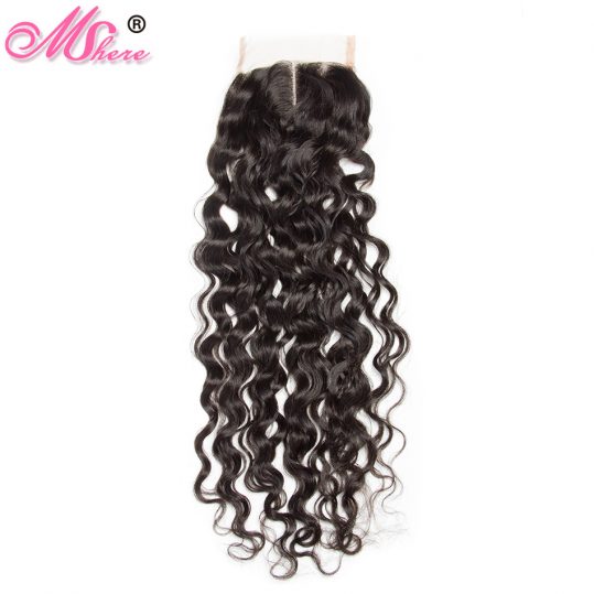 MShere Remy Hair Peruvian Water Wave Lace Clousre Medium Brown 4*4 Inches Lace 10-18 Inches Middle Part