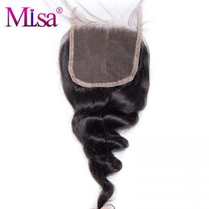 Mi Lisa Hair Loose Wave Closure Hand Tied 4"x4" Swiss Lace Free Shipping Remy Hair 100% Human Hair Free Part 1 Piece Only
