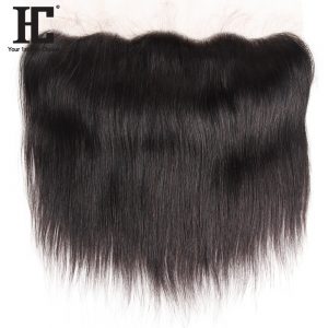 HC Hair Products Peruvian Straight Human Hair Lace Frontal With Baby Hair One Bundle 13x4 Inch Ear To Ear Remy Hair Closure