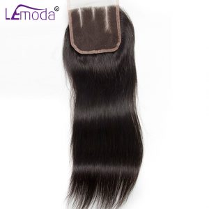 Straight human hair Lace Closure Three Part Peruvian Hair extensions siwss Lace Remy Hair Closures 10 ~ 18 inch Le Moda Hair