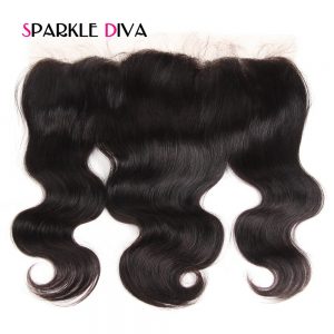 [SPARKLE DIVA Hair] Pre Plucked Lace Frontal Closure Bleached Knots With Baby Hair Peruvian Body Wave Frontal Remy Human Hair