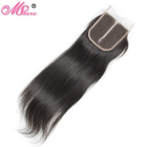 Mshere Peruvian Straight 4x4'' Swiss Lace Closure 130% Density Middle Part Closure 100% Remy Human Hair Can Be Dyed And Bleached