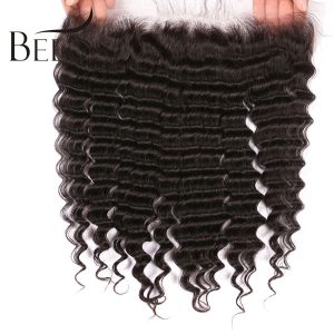 BEEOS Peruvian Deep Wave 13*4 Lace Frontal Remy Hair Pre Plucked Frontal Closure With Baby Hair Ear To Ear Swiss Lace