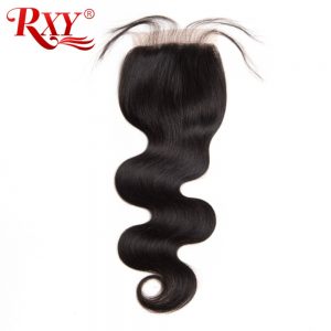 RXY 4x4 Lace Closure Free Part Peruvian Body Wave Closure Bleached Knots Natural Color Remy Human Hair Closures With Baby Hair