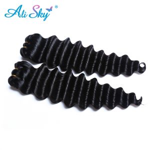Peruvian Deep Wave Remy hair 1piece black human hair weaving extension thick full weft bundles can buy 3 or 4 bundles Ali Sky
