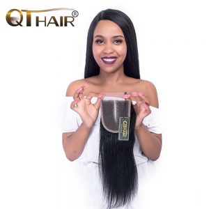 4x4 Swiss Lace Middle Part Peruvian Closure Straight Remy Human Hair Natural Black Take Color Well Fast Ship 8-20 Inch QThair