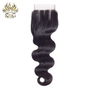 King hair Peruvian Body Wave Lace Closures Remy Hair Three Part 4*4 Bleached Knots 100% Human Hair With Baby Hair Free Shipping