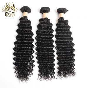 King Hair Peruvian Deep Wave 100% Human Hair Weave  1PCS Remy Hair Bundles Natural Color Hair Machine Double Weft Can Be Dyed