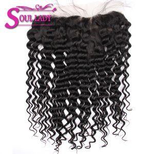 Soul Lady Deep Wave 13x4 Ear To Ear Lace Frontal Closure Preplucked Peruvian Remy Human Hair with Baby Hair 130% Density