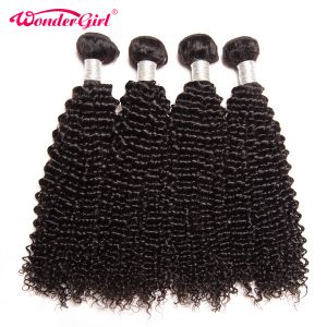 Wonder girl Peruvian Kinky Curly Weave Human Hair Bundles 100% Remy Human Hair Extension 10"-28" Natural Color 1PC No Shedding