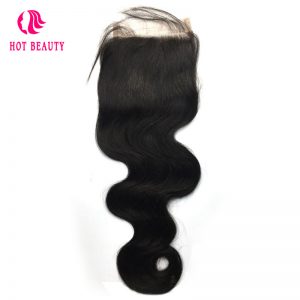 Hot Beauty Hair Peruvian Remy Hair Body Wave 4*4 Lace Closure Free Part 10-20 Inch Natural Black Color 100% Human Hair