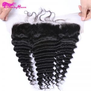 Dreaming Queen Hair Pre-Plucked Deep Wave Lace Frontal Closure 13x4 Peruvian Remy Human Hair Frontal With Baby Hair Natural Line