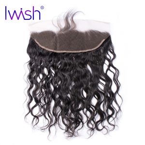 Iwish Hair Peruvian Water Wave Lace Frontal Closure 13x4'' with Baby Hair 100% Human Remy Hair Natural Color Free Part Frontal