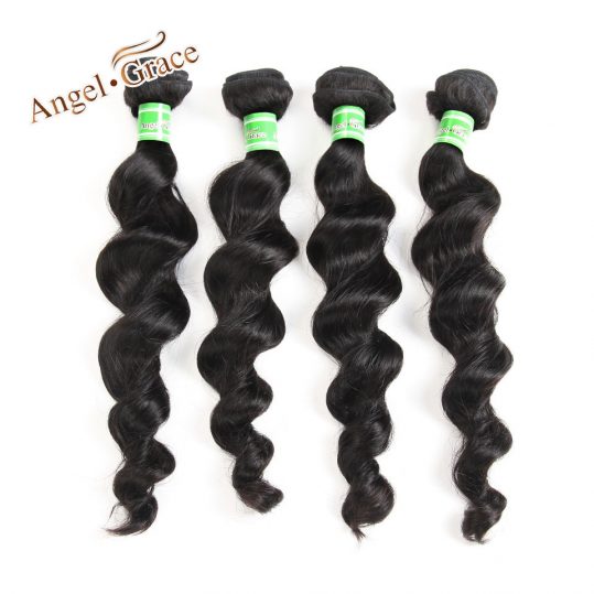 ANGEL GRACE HAIR Peruvian Loose Wave Remy Hair Natural Color 100% Human Hair Weave Bundles From 10 To 28 Inch