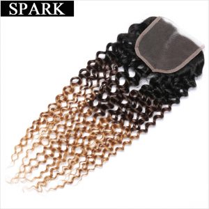 Spark Peruvian Kinky Curly Swiss Lace Closure Ombre 1b/4/27  Free Part 10'-22''  Remy Hair Closure 100% Human Hair Free Shipping