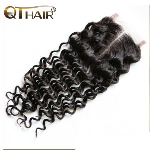 QThair Peruvian Lace Closure Deep Wave Remy Hair Middle Part 4''x 4'' 100% Human Hair Free Shipping