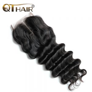 QThair Peruvian Remy Hair Lace Closure Loose Wave Human Hair 4X4 Swiss Lace with Baby Hair Middle Part Shipping Free