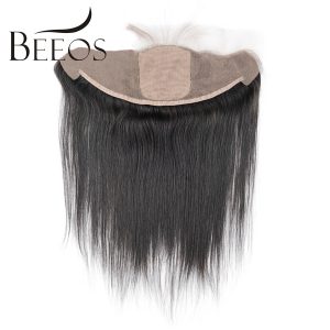 Beeos Straight Silk Base Frontal Bleached Knots 13x4 Ear to Ear Silk Lace Frontal Closure with Baby Hair Remy Human Hair