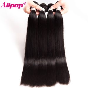 ALIPOP Peruvian Straight Hair Bundles Remy Hair Weave Human Hair Bundles 10"-28" 1PC Double Weft Hair Extension Can Be Dyed