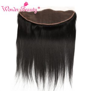 Wonder Beauty Peruvian Remy Hair Straight Free Part Lace Frontal Closure Hand Tied 13x4 Lace Frontal 130% Density pure color