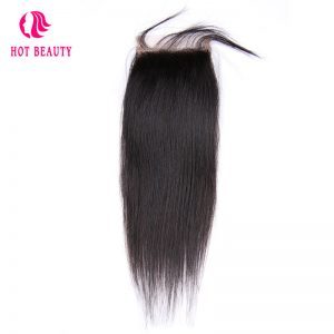 Hot Beauty Hair Straight Peruvian Remy Hair 4X4 Free Part Lace Closure 10-20 inch Natural Color 100% Human Hair Free Shipping