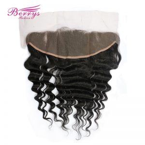 [Berrys Fashion]Lace Frontal Closure Peruvian Loose Wave 13x4 Lace Frontal Remy Human Hair  Natural Hairline Bleached Knots