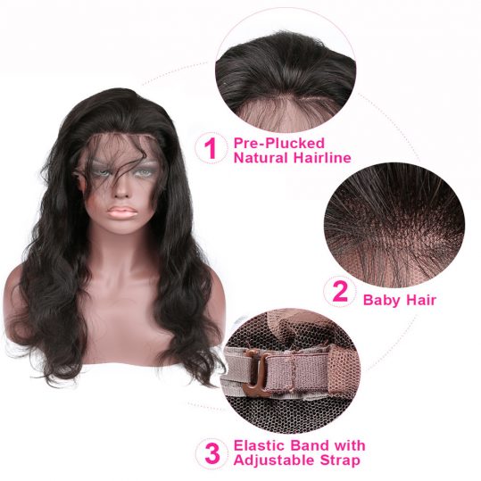 XBL Hair 360 Lace Frontal with Wig Cap Free Part Body Wave Peruvian Human Hair Remy Hair 12-20" Free Shipping