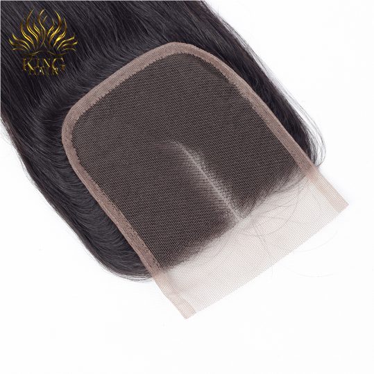 King hair Peruvian human hair closure 4*4 bleached knots Straight Remy hair middle part natural black Lace Closures