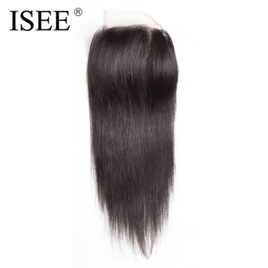 ISEE Straight Hair Closure Lace Based Free Part Hand Tied Remy Human Hair Extension Free Shipping Can Be Dyed