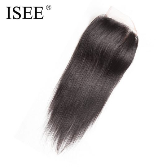 ISEE Straight Hair Closure Lace Based Free Part Hand Tied Remy Human Hair Extension Free Shipping Can Be Dyed
