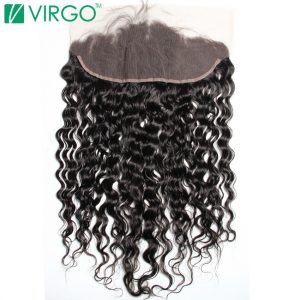 Virgo Hair Company Lace Frontal Closure Water Wave 100% Remy Human Hair 130% Density Slightly Pre Plucked With Baby Hair