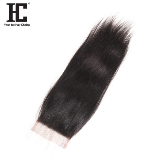 HC Hair Products Remy Hair Extensions 4x4 Lace Closure Free Part Straight Human Hair Closure Density 130% 8-18inch Natural Color