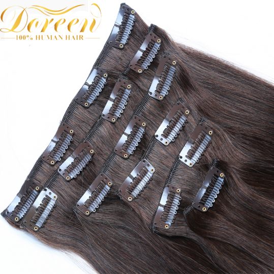 Doreen #2 Dark Brown Natural Straight Malaysia Remy Hair 16-24 Inch Full Head Set 120G 7 Pcs Clip In Human Hair Extensions