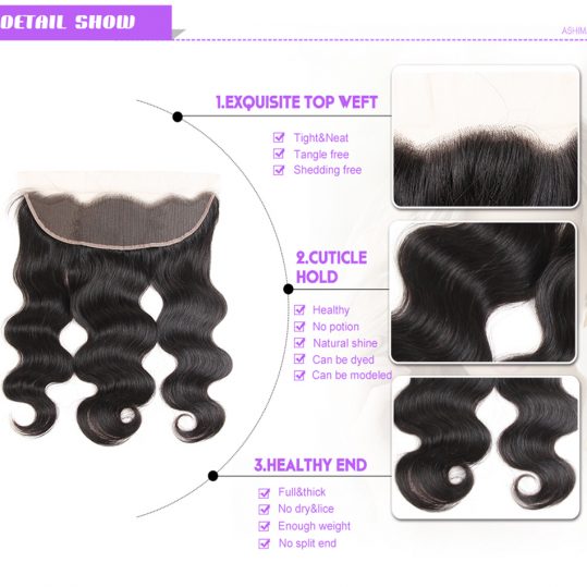 Ashimary Malaysian Body Wave 13x4Inchs Lace Frontal Closure Remy Hair Free Part Natural Color Human Hair Closure Free Shipping