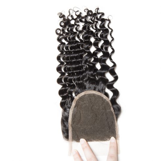 Vipbeauty Malaysian Deep curly remy hair 4x4 lace closure 100% human hair free part closure natural color