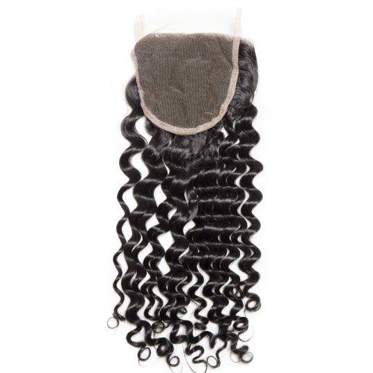Vipbeauty Malaysian Deep curly remy hair 4x4 lace closure 100% human hair free part closure natural color