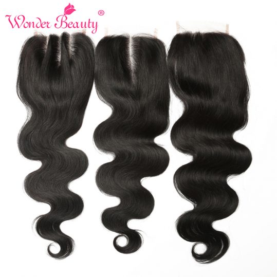 Wonder Beauty Hair Malaysia Body Wave Remy Hair Middle Part Lace Closure 130% Density Swiss Lace Hand Tied Closure free shipping