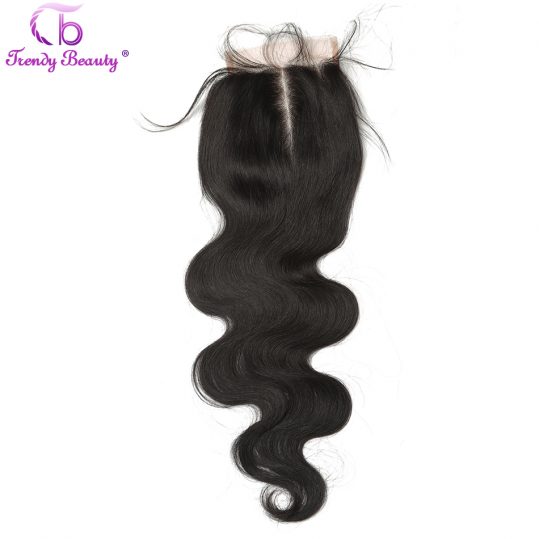 Trendy Beauty Hair Lace closure Body Wave Indian human hair Middle Part 4*4 Lace Remy Hair Natural Black Color Free Shipping
