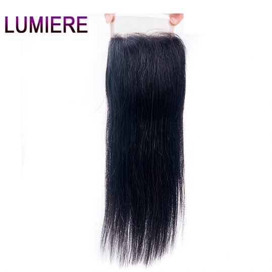 Lumiere Hair 4*4 Lace Closure Indian Straight Hair 130% Density Human Hair Closure Remy Hair Natural Color One Pc Free Shipping