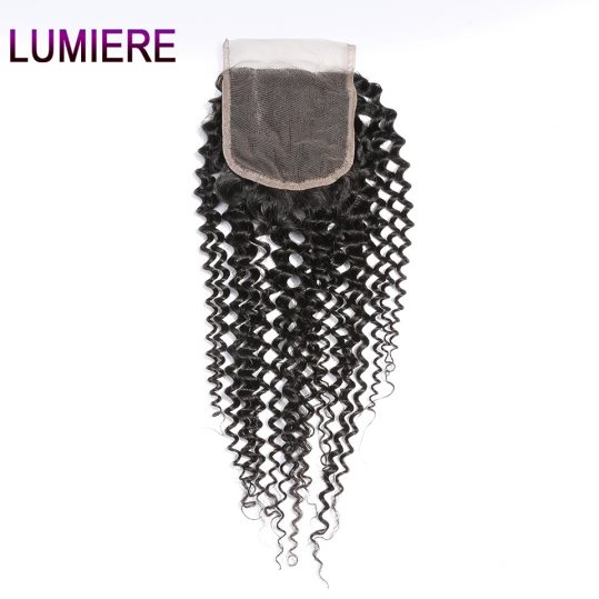 Lumiere Hair Indian Afro Kinky Curly Hair Lace Closure 130% Density Remy Human Hair Closure Free Part Natural Color 8-20 inch