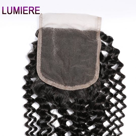 Lumiere Hair Indian Afro Kinky Curly Hair Lace Closure 130% Density Remy Human Hair Closure Free Part Natural Color 8-20 inch