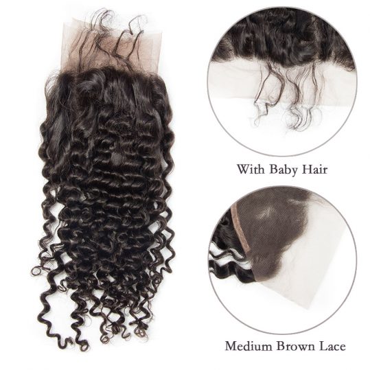Alibele Indian Deep Curly Hair 13x4 Ear To Ear Lace Frontal Closure With Baby Hair Pre Plucked Natural Hairline Remy Human Hair