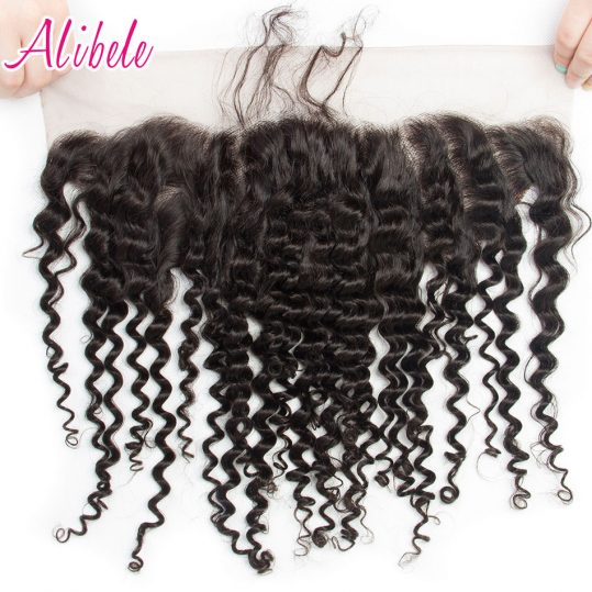 Alibele Indian Deep Curly Hair 13x4 Ear To Ear Lace Frontal Closure With Baby Hair Pre Plucked Natural Hairline Remy Human Hair